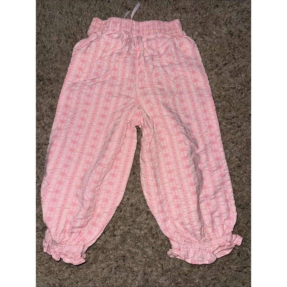 VTG OshKosh B'Gosh Pink‎ Ruffle Hem Flower Stripes Pants Cotton 24 Months
